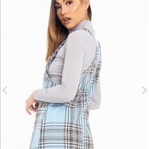 Blue Check Ring Detail Pinafore Dress